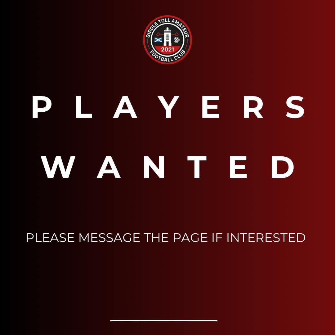 𝙋𝙇𝘼𝙔𝙀𝙍𝙎 𝙒𝘼𝙉𝙏𝙀𝘿

The club are looking to add players to their squad for the upcoming season. 

With a few players have moved on we’re looking for experienced players to add to a squad that finished 3rd in the league last year.

If you’re interested then get in touch📩