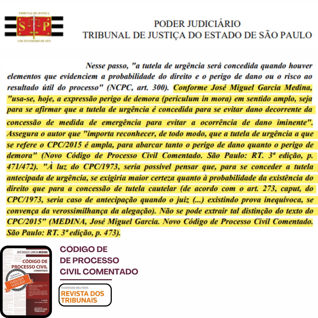 CPCComentado's tweet photo. Hoje, usa-se a expressão "periculum in mora" de forma ampla, tanto para afirmar que a tutela de urgência visa evitar danos decorrentes da demora processual quanto para indicar a necessidade de uma medida de emergência para prevenir danos iminentes. A tutela de urgência [...] https://t.co/TIEKxIYZb4