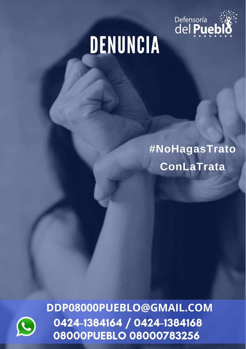 La trata de personas es un delito que atenta contra los derechos humanos de las personas, especialmente a niñas, niños, adolescentes y mujeres. Consiste en el traslado de una persona a un lugar diferente para su explotación. #NoHagasTratoConLaTrata Denuncia la trata de personas¡