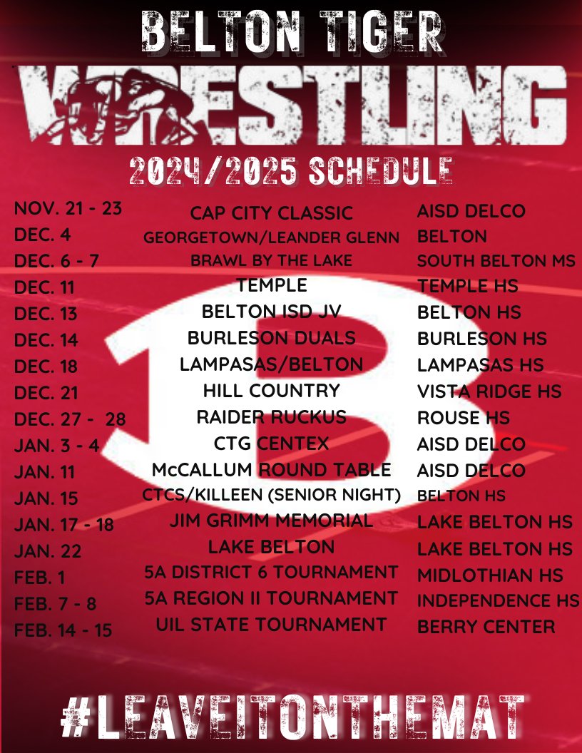 BeltonWrest2024's tweet image. Here we go!!  Inaugural Season!!  Lets go Tigers!!
#leaveitonthemat
