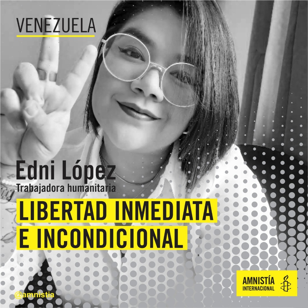 🚨 #Venezuela

La defensora de #DDHH y trabajadora humanitaria, Edni López, desapareció en el aeropuerto de Caracas el #4Ago

Exigimos a las autoridades que la liberen inmediatamente y mientras esto ocurre que tenga acceso a sus abogados y tratamientos médicos