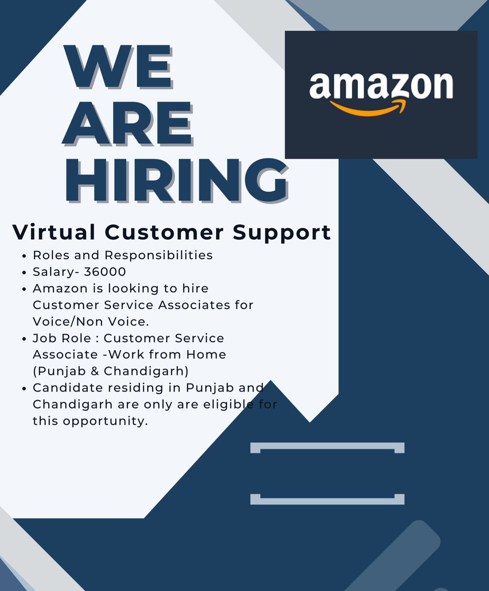 Company Name :- Amazone
Process :- AI Content Writter
Designation :- Customer support
Sallery :- 5LPA

Interested candidates share me your updated in a mail
cbc.nikhil@gmail.com

#customersupport #wfhjobs #jaipurjobs #noidajobs #wfojobs #hyderabadjobs #bhopaljobs