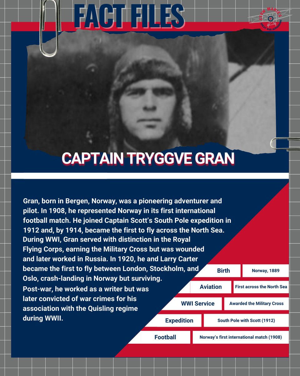 StowAero's tweet image. Did you know the first person to fly across the North Sea was one of 37 Squadron's first pilots, based here at Stow? ✈️ Follow us to learn more about our new Fact Files series, highlighting the remarkable people of Stow Maries' history.  #StowMaries #AviationHistory  #FirstPilot
