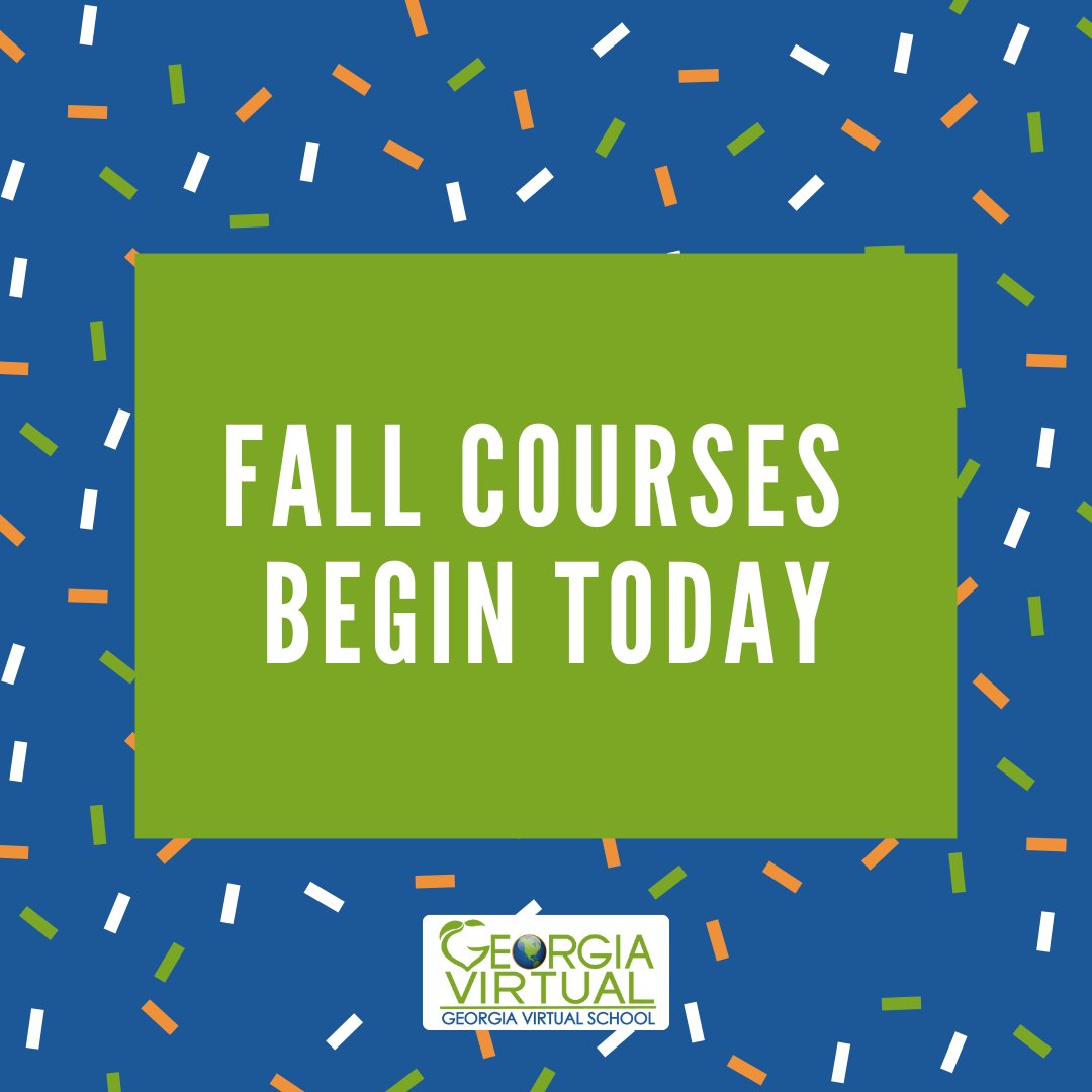 It is the first day of school! Georgia Virtual School Fall courses begin today.

Registration continues through 8/29 for AP courses and 9/12 for non-AP courses. Visit gavs.geniussis.com/PublicWelcome.… to sign up.

We wish all of our students and teachers a great start to a semester!