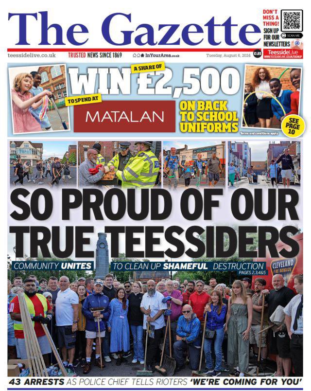 Hope and unity, after hate and violence. Such an emotional front page picture for tomorrow’s Gazette. ❤️
<a href="/helendalby/">Helen Dalby</a> <a href="/TeessideLive/">Teesside Live</a> 
📸 <a href="/terrythesnapper/">Terry Blackburn</a>