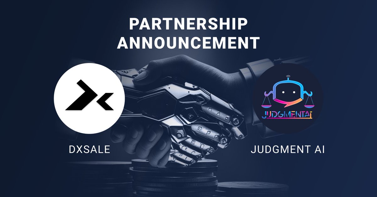 DxSale.Network (@dxsale) on Twitter photo 🚀 Exciting News!
We've partnered with <a href="/JudgmentAI_/">Judgment AI</a>
Dxsale aims to revolutionizing crypto launches with security and ease of use. Together, we're revolutionizing the future of crypto!
#Partnership #Crypto #Web3 #Innovation 🚀 Exciting News!
We've partnered with <a href="/JudgmentAI_/">Judgment AI</a>
Dxsale aims to revolutionizing crypto launches with security and ease of use. Together, we're revolutionizing the future of crypto!
#Partnership #Crypto #Web3 #Innovation