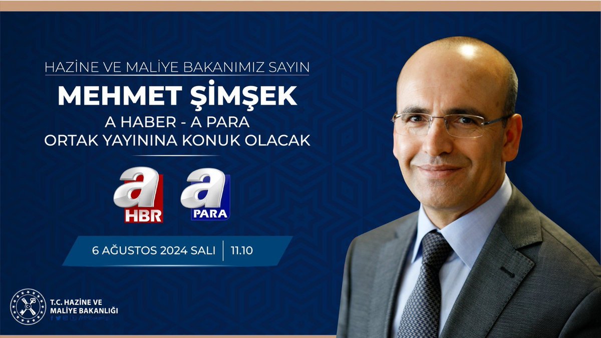 Sn. Mehmet Şimşek yarin 11:10da
A Haber ve A Para ortak yayininda olacakmis. 
#EnflasyonMuhasebesi nin Yillik degil de 3 aylik olmasi konusunda tavri net. Gorunen o ki fikrini degistirmeyecek.
Konu hakkindaki goruslerinizi
+905051881000 numarali whatsapp hattina yazabilirsiniz...