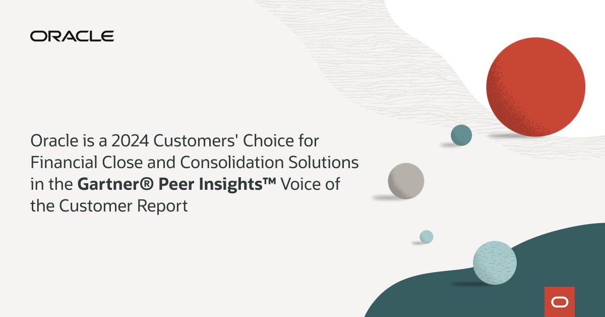 Find out why 93% of Reviewers on Gartner® Peer Insights™️  would recommend Oracle Fusion Cloud EPM as their financial close and consolidation solution based on 84 ratings in the last 12 months as of July 1, 2024: social.ora.cl/6010YTVRk