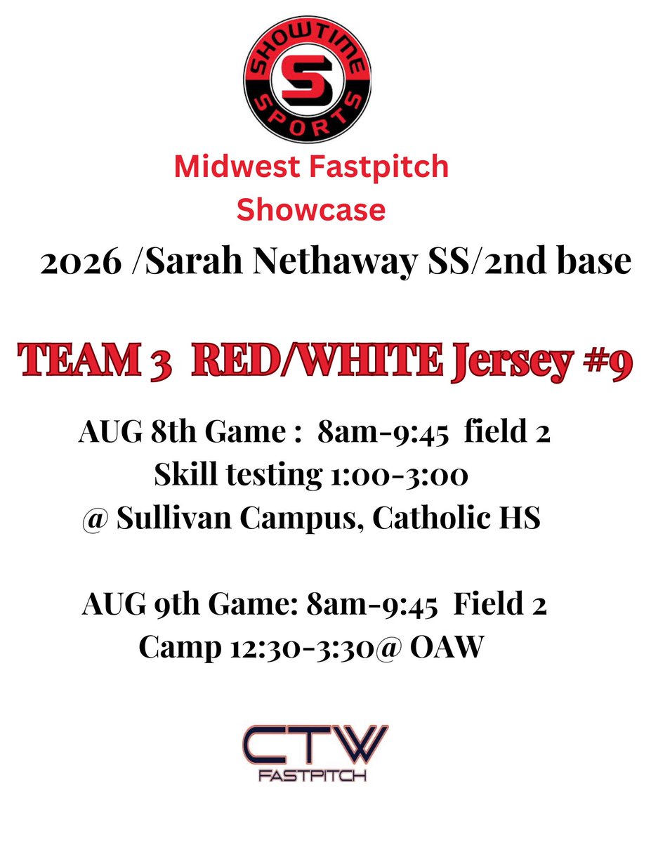 Sarah Nethaway (@sarah_nethaway) on Twitter photo i am so excited to play in <a href="/ShowtimeSports1/">Showtime Sports</a> showcase this week. below is my schedule. <a href="/CTW16uRL/">CTW Premier 16u Lieflander π₯</a>
<a href="/ProductionsW7/">W7 Productions</a>
<a href="/STLSportsPro/">STL Sports Productions</a> i am so excited to play in <a href="/ShowtimeSports1/">Showtime Sports</a> showcase this week. below is my schedule. <a href="/CTW16uRL/">CTW Premier 16u Lieflander π₯</a>
<a href="/ProductionsW7/">W7 Productions</a>
<a href="/STLSportsPro/">STL Sports Productions</a>