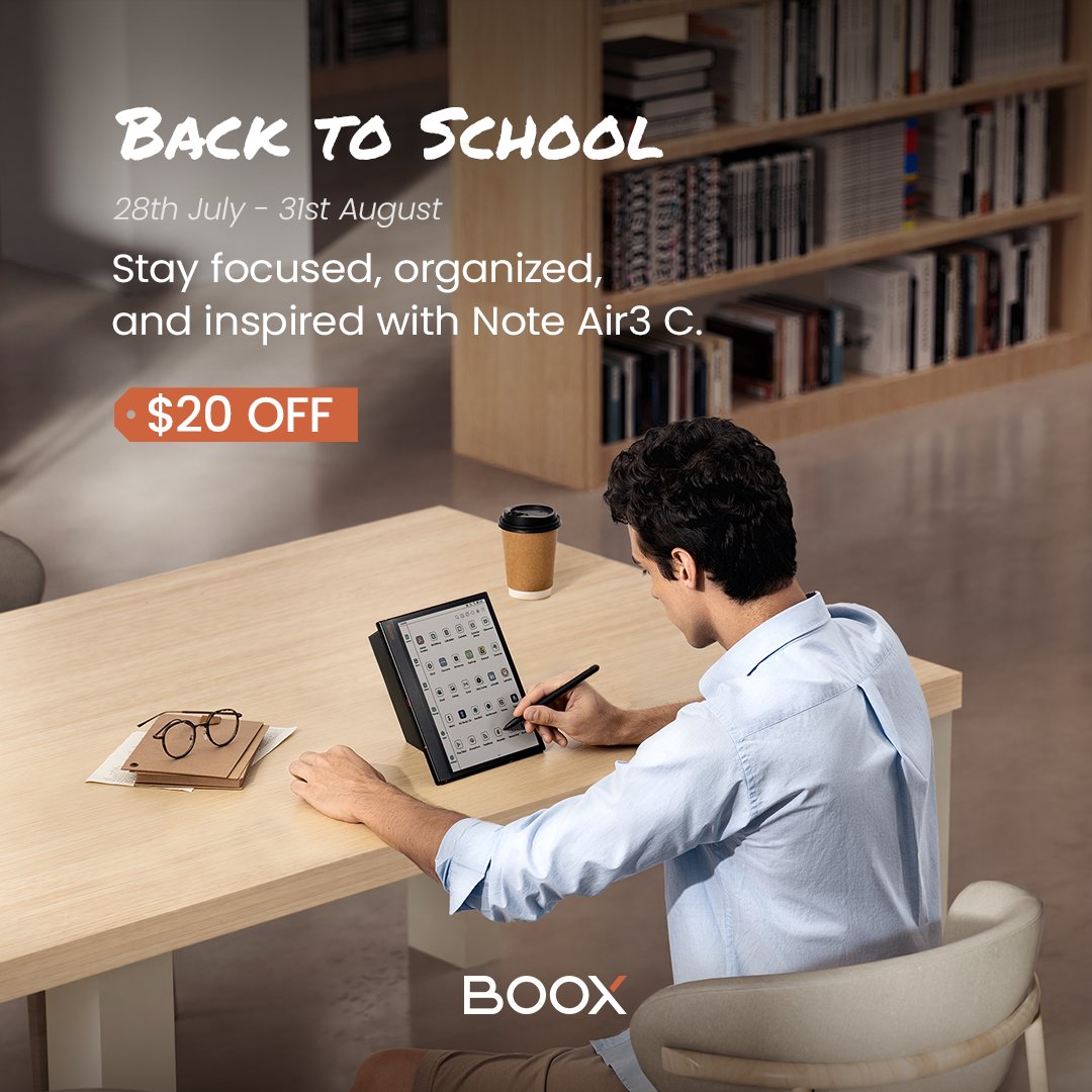 OnyxBoox's tweet photo. No distractions or scrolling addiction with #BOOX #NoteAir3C in school! 📚 Keep all your textbooks and notes in one place. Plus, you can enjoy extracurricular books to relax your mind after intensive study.
🛒Now save $20 on Note Air3C at https://t.co/Kvs5zUwzPi! https://t.co/jwcA74MNkT
