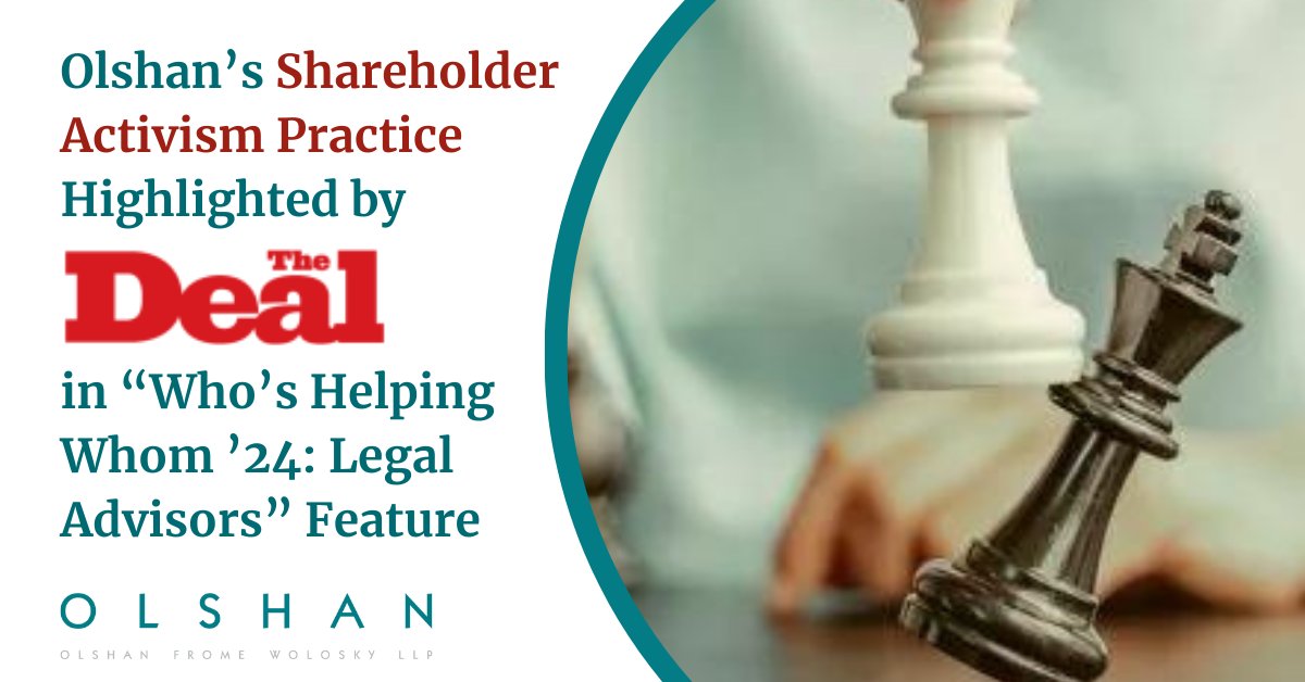 OlshanLaw's tweet image. .@OlshanLaw’s @ProxyFightGroup Highlighted by @TheDealNewsroom in “Who’s Helping Whom ’24: Legal Advisors” Feature
#OlshanLaw #ProxyContest #ShareholderActivism

lnkd.in/eGd-mqut