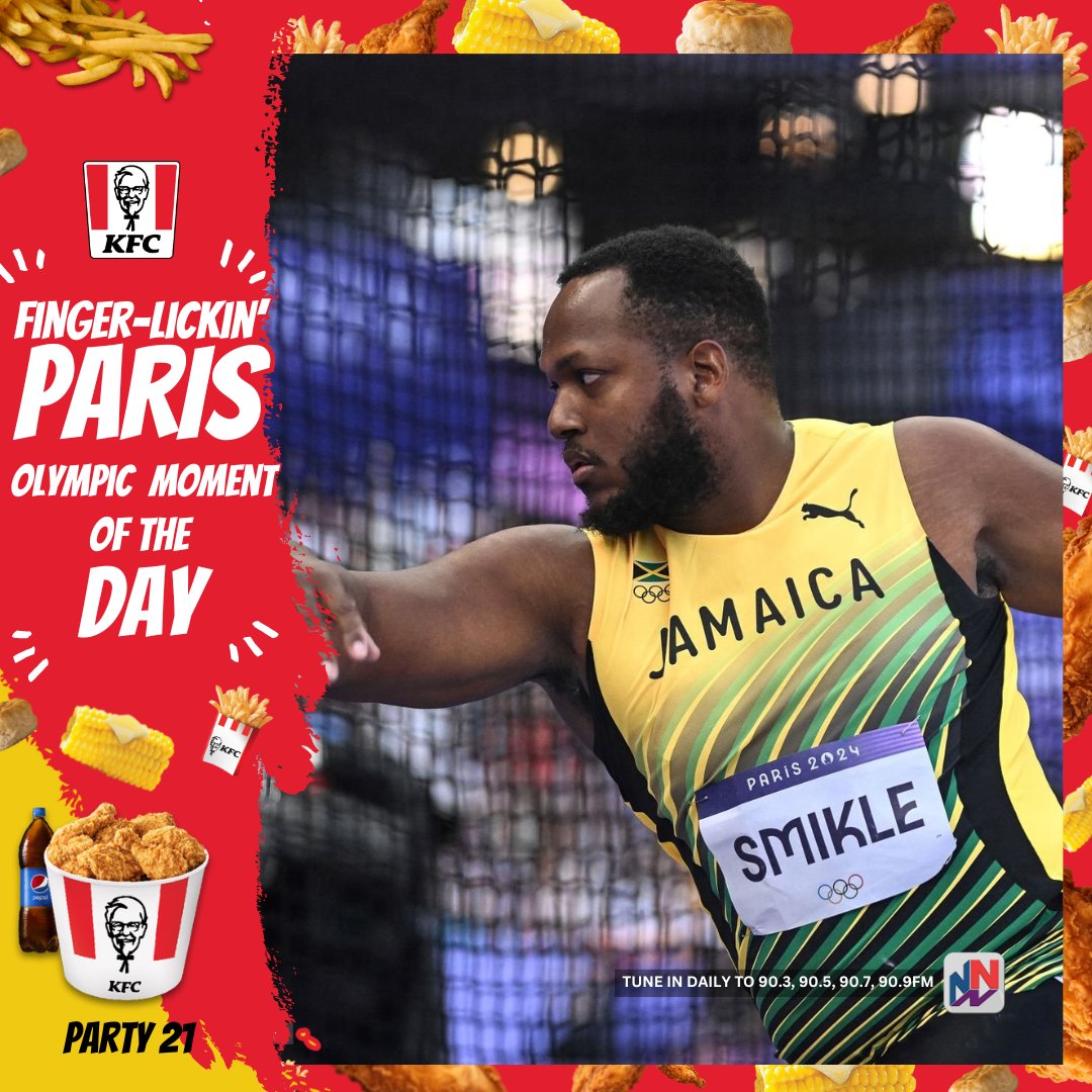 NationwideRadio's tweet image. #MofD: In the @kfcjamaica Finger Lickin’ Good Olympic moment of the day, Jamaica's men in the discus take centre stage!

All three Jamaican competitors, Traves Smikle, Roja Stona and Ralford Mullings, advance to the final of the men's discus final.

#Paris24 #KFC #NNNinParis