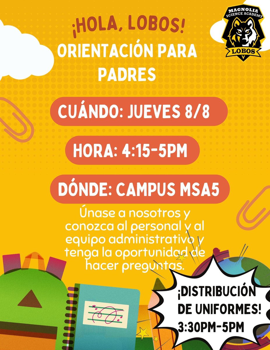 msa5lobos's tweet photo. ¡LOBOS! ¡Únete a nosotros este jueves para la orientación para padres y la noche de distribución de uniformes! ¡No puedo esperar a veros a todos! #Reseda #msa5 https://t.co/RRFBiwzSu4