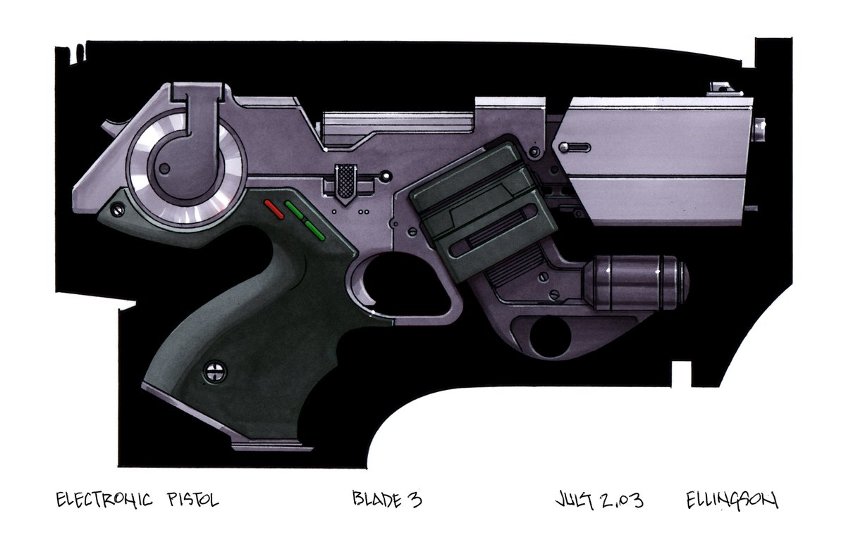 From Blade Trinity -- Electronic Pistol with micro DVD recorder. That was a high-tech concept in 2003. Time moves very fast.