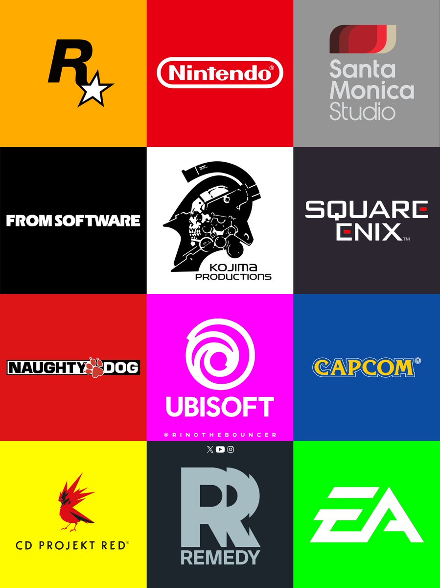 RinoTheBouncer's tweet photo. Three of these video game studios/publishers must disappear with all their games. Which ones will you sacrifice?🚀

Let’s go!😭 #PlayStation #Xbox #Gaming https://t.co/mEJmyjprgk