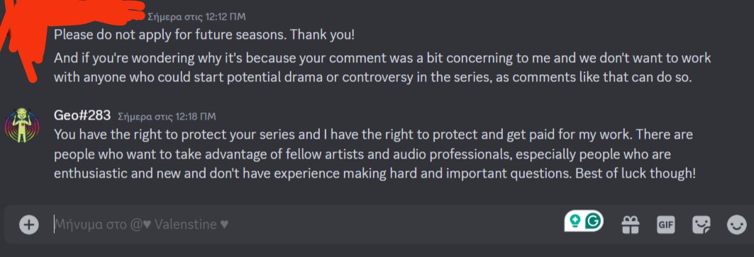 Fellow creatives, I need some feedback!
How do you protect your work in productions without contracts? I got rejected in an interview for basically not agreeing to giving my work for free, did I go about it the wrong way?

#voiceacting #va #sounddesign