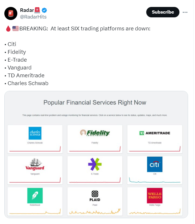 SolanaFloor's tweet image. 🚨 REPORT: @solana network and DeFi saw 100% uptime during the crypto market crash, while major TradFi platforms experienced downtime.