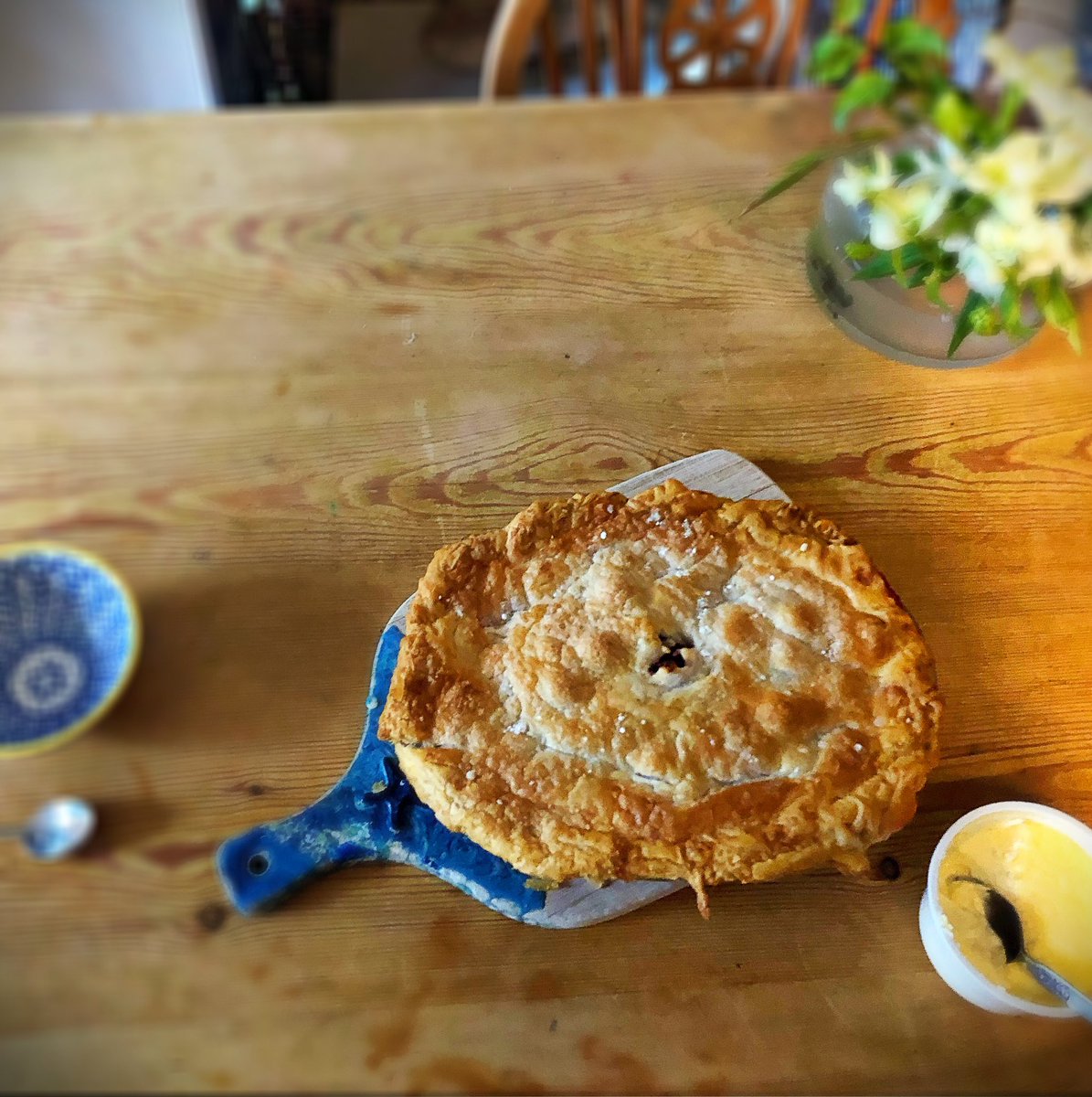 Homemade apple and blackberry pie (&amp; clotted cream) after a spot of blackberry picking this weekend.