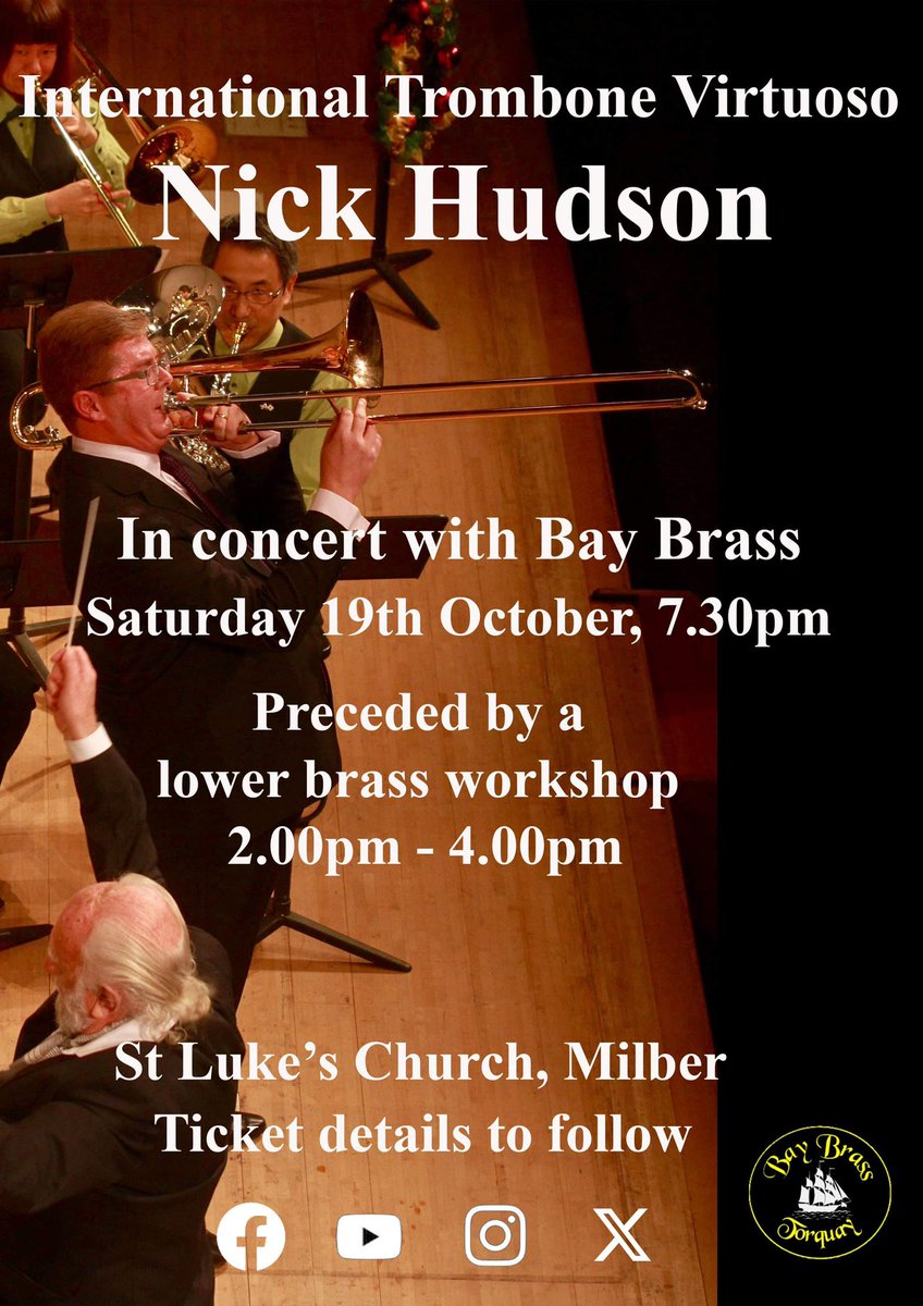 Bay Brass (@baybrassband) on Twitter photo We turn 10 this year π₯³π To celebrate a decade of music making in the Torbay and South Devon area weβre delighted to announce that we will be joined by trombone legend <a href="/nickhudsontrom/">Nick Hudson</a> for a workshop and gala concert in October ππ Ticket details tbc π #decade #anniversary We turn 10 this year π₯³π To celebrate a decade of music making in the Torbay and South Devon area weβre delighted to announce that we will be joined by trombone legend <a href="/nickhudsontrom/">Nick Hudson</a> for a workshop and gala concert in October ππ Ticket details tbc π #decade #anniversary