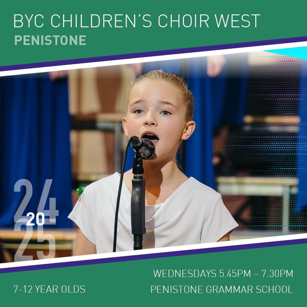 BYC’s CHOIRS 
Introducing our 4 Children’s Choirs. Based throughout Barnsley, they offer fantastic provision for 7-12 year olds in the town centre,  Penistone, Dearne and (new in autumn 2024) Hoyland. We’re taking new members and all are welcome! - docs.google.com/forms/d/e/1FAI…