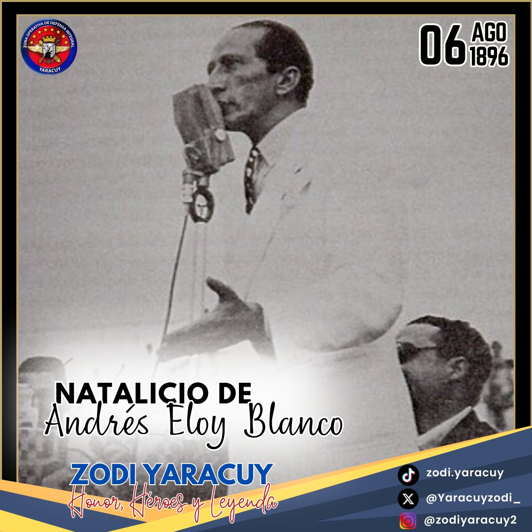 #06Ago || Tal día como hoy nace en Cumaná, estado Sucre Andrés Eloy Blanco, poeta, escritor, humorista y político venezolano. Su legado sigue inspirando a generaciones con su talento y su compromiso con la justicia social. #Cumaná #Sucre #Venezuela
#ZODIYaracuy