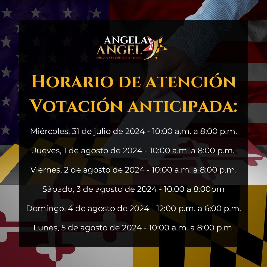 DelegateAngel's tweet photo. ¡SAL A VOTAR! 🗳️ 

Abogada, Defensora, ha trabajado en todos los niveles del gobierno. Madre de niños con necesidades especiales en PGCPS. Vote por Angela Angel para el Consejo en general.

¡Hagamos que se escuche nuestra voz! 📣

#GeorgeousPrinceGeorges #VoteAngelaAngel https://t.co/sDqiedluSW