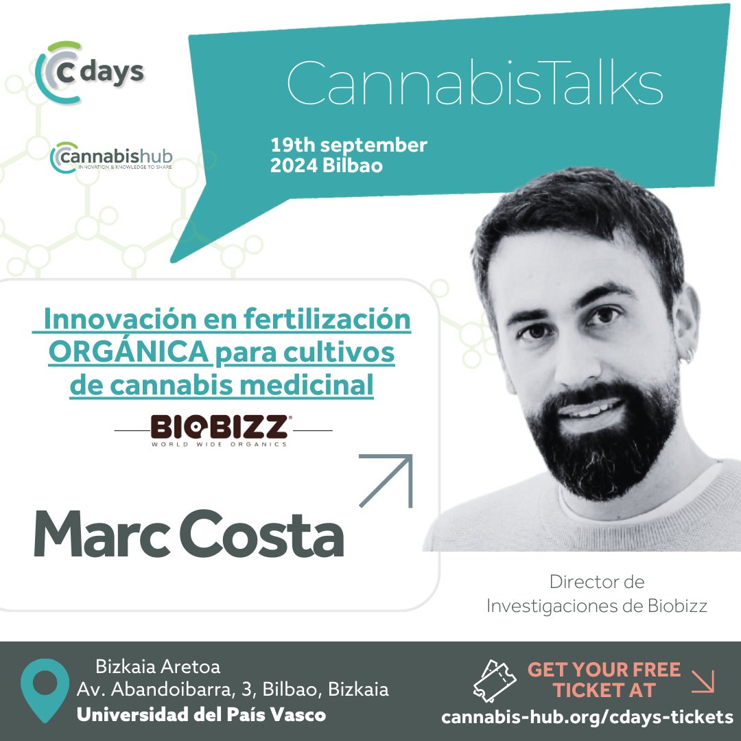 Marc Costa de Biobizz hablará sobre Innovación en Fertilización orgánica para cultivos de cannabis medicinal. En un contexto donde la industria global del cannabis busca soluciones más sostenibles, su charla es esencial ¡ tu lugar en [cannabis-hub.org]🌍