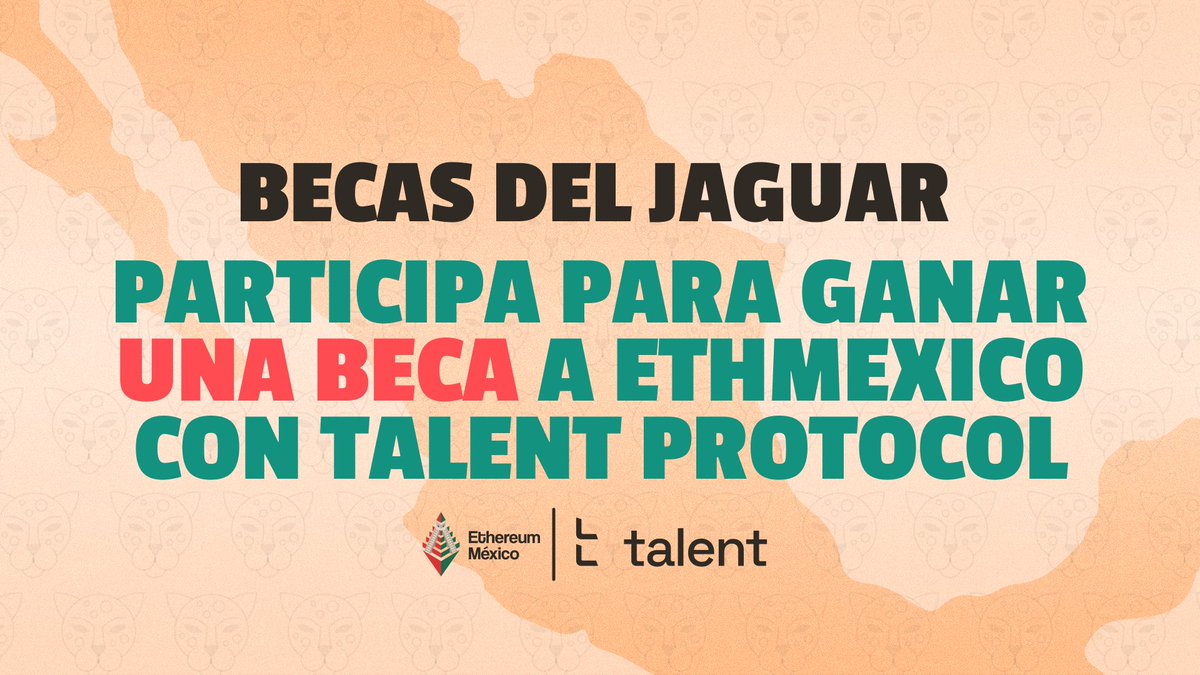¡Nos complace anunciar la convocatoria de Becas del Jaguar, patrocinadas por <a href="/TalentProtocol/">talent</a>! 🐅

Estas becas están diseñadas para apoyar tu asistencia a #EthMéxico 2024 y asegurar que no te pierdas el evento.
