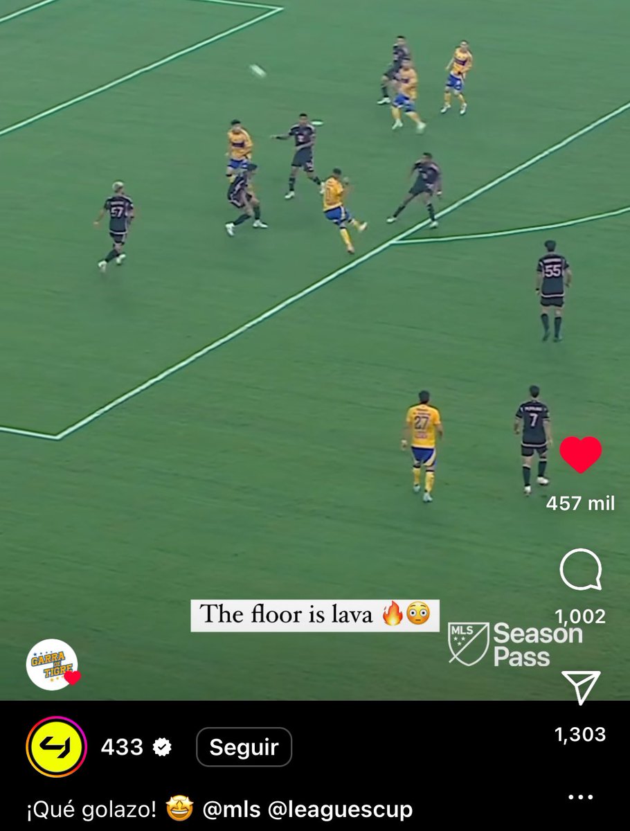 ACVargas1710's tweet photo. Tigres y Juan Brunetta ante el mundo 🌎 😮‍💨. 

Una de las cuentas más importantes del mundo sobre el fútbol, ha quedado gustada por el gol de Juan Francisco Brunetta 🇦🇷🐯. 
En 9 horas el video tiene 457, 847 mil likes y la cuenta tiene 74.8 Millones de seguidores. https://t.co/fUdssZRUo4