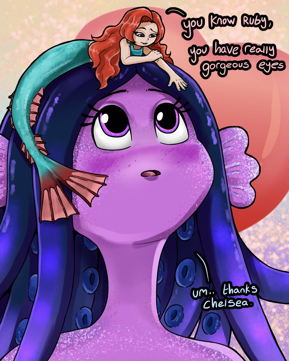 speedonyx_bolt's tweet photo. I realised I never actually drawn both Ruby and Chelsea in their underwater forms, so now i have :3

also i know Chelsea should be a lot smaller compared to Ruby, but i liked it more this way x3

#RubyGillman #TeenageKraken #chelby https://t.co/LhdNScfFkg