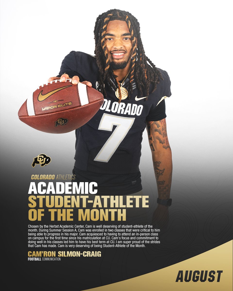 HerbstAcademicCenter (@buffshacademics) on Twitter photo Congratulations to Cam'Ron Silmon-Craig @Young_Cam20 for being selected as one of our Herbst Academic Center student-athletes of the month for August!
<a href="/CUBuffsFootball/">Colorado Buffaloes Football</a>
@cubuffslead
@nfoura12 #HACademcis #GoBuffs #STUDENTathlete Congratulations to Cam'Ron Silmon-Craig @Young_Cam20 for being selected as one of our Herbst Academic Center student-athletes of the month for August!
<a href="/CUBuffsFootball/">Colorado Buffaloes Football</a>
@cubuffslead
@nfoura12 #HACademcis #GoBuffs #STUDENTathlete