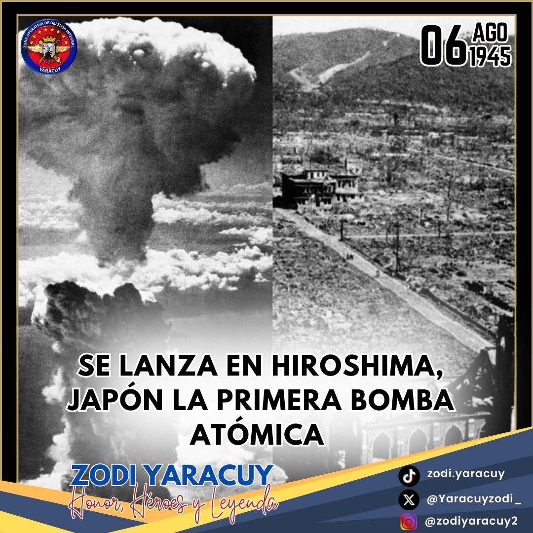 #06Ago || A 79 años de la trágica detonación de la Primera Bomba Atómica en Hiroshima. Recordemos siempre las devastadoras consecuencias de la guerra y trabajemos juntos por un mundo en paz. 

#ZODIYaracuy