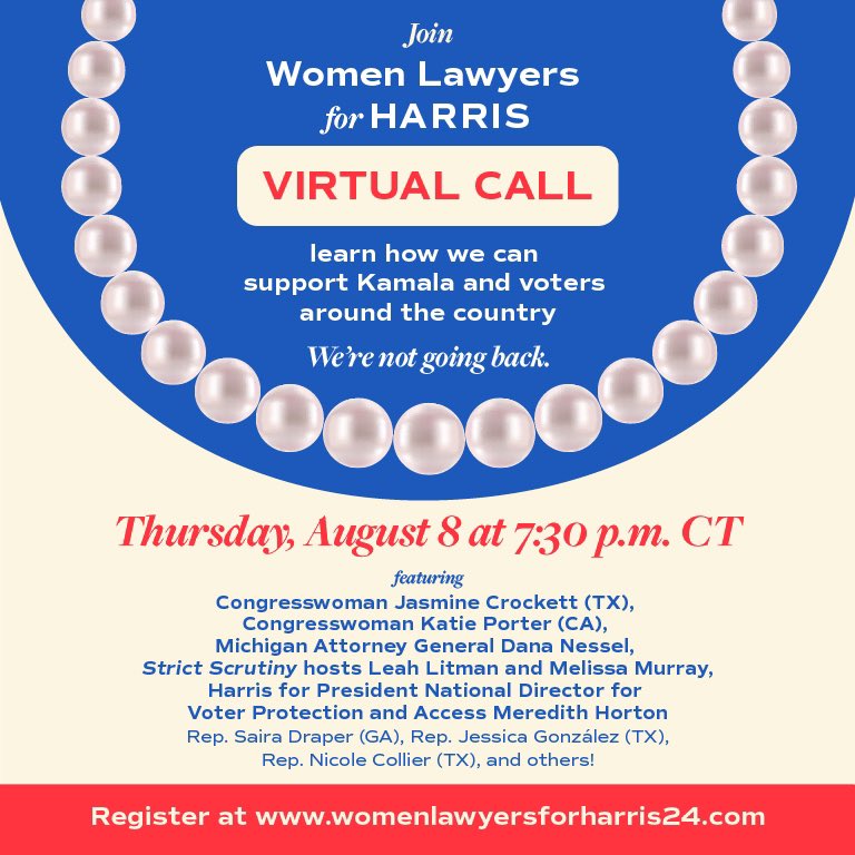 SairaForGeorgia's tweet photo. 📣Calling all women lawyers for @KamalaHarris! 

Thrilled to join this esteemed group of women as we discuss the importance of protecting the vote in this election and share opportunities to get involved in Georgia and beyond. 

Please join us Thursday night! #gapol #vopro https://t.co/SxOq4DHVc1