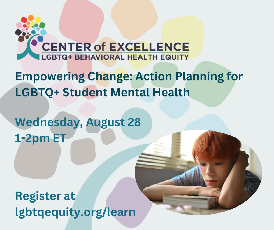 Join LEARN for a webinar discussing the impact of anti-LGBTQ+ efforts on student mental health, and offering tools and research you can use to transform your school environment and create an LGBTQ+ Support Action Plan. August 28, 1-2 pm ET. Register here: lgbtqequity.org/learn/