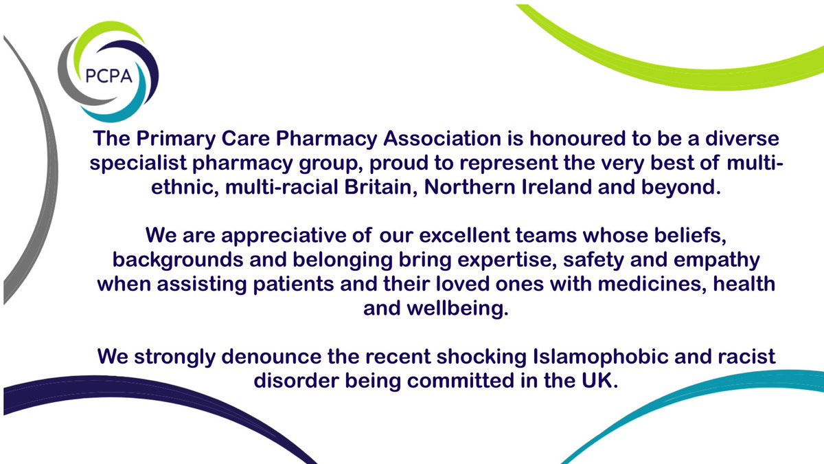 The Primary Care Pharmacy Association is honoured to be a diverse specialist pharmacy group, proud to represent the very best of multi-ethnic, multi-racial Britain, Northern Ireland &amp; beyond. 

Statement: