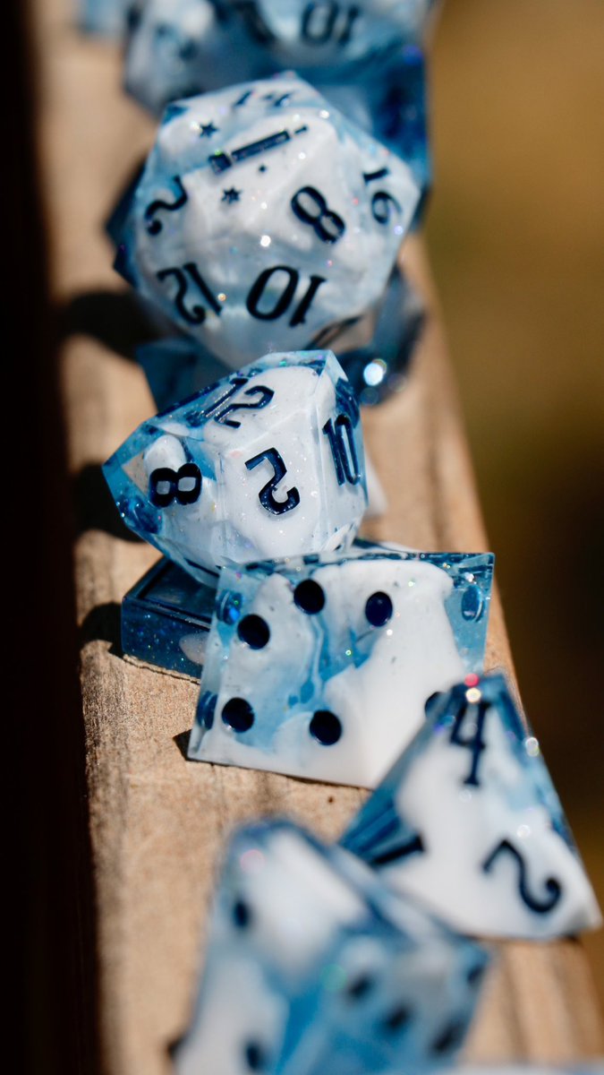 interstellarD20's tweet image. My husband says he is so over the heat, so here are some chilly dice for those of you in the same boat ❄️

Also, I am going out of town in a couple days, so if you want dice shipped in a timely manner, order now 😊