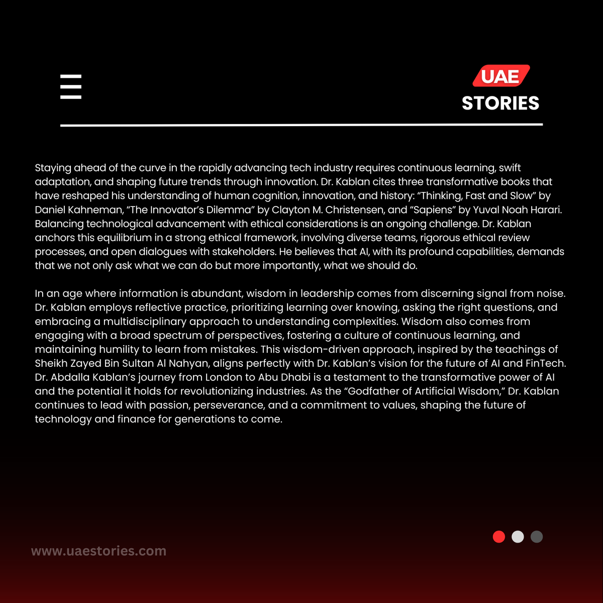 Transforming Al and Finance: The Godfather of Artificial Wisdom, <a href="/DrKablan/">Abdalla Kablan</a> ’s Vision for Reshaping Future of Technology from the UAE. 🇦🇪🚀✨ Click here for more info:-uaestories.com/transforming-a…