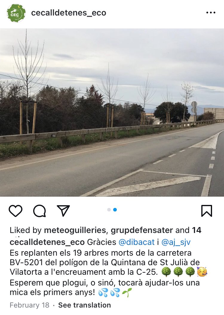 cecalldtnes_eco's tweet photo. Tot i el mal estat en que es troben els plataners de la carrerera BV-5202 de Vilatorta a Vilalleons, replantats recentment, la @diba ens confirma que els reguen setmanalment. 💦 Les elevades temperatures i la manca d'aigua, perjudiquen els arbres i altres espècies vegetals. 🔥🌡 https://t.co/qzkVfFuglK