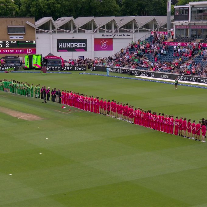 A minute's silence at Sophia Gardens in honour of Graham Thorpe ❤️ 📹 Credits: Twitter/SkyCricket