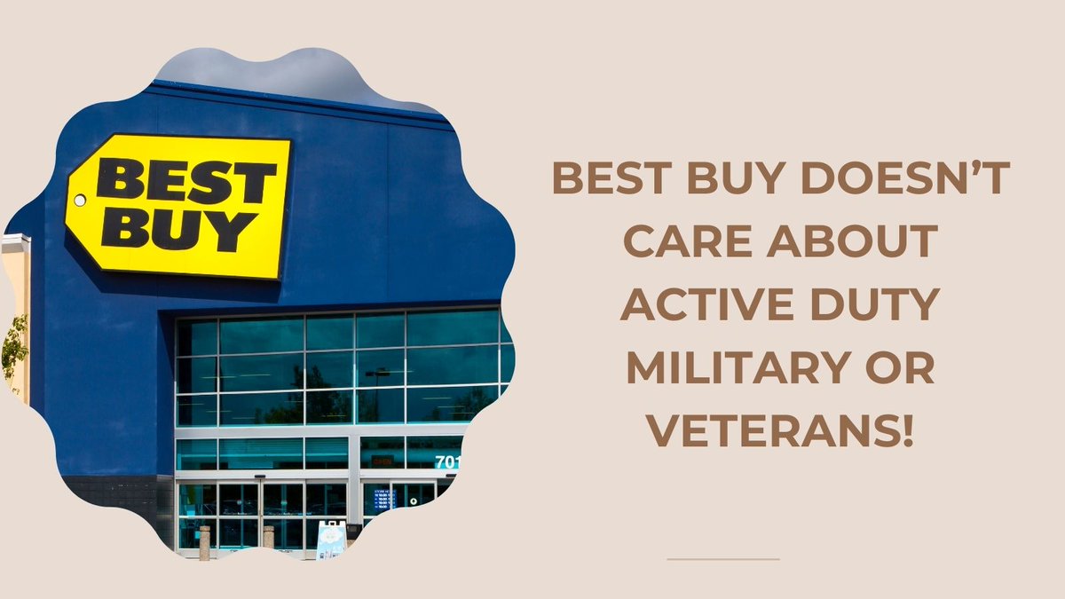 USAFVeteranAnn's tweet photo. @BestBuy  is trash!  They don't offer active military or veteran discounts! Anyone can say "Thank you for your service", but actions speak louder than words!  Companies like AMC Theaters, Lowes, AT&amp;T, CVS, etc., offer discounts.  What's your excuse?
#military #bestbuy https://t.co/awCPaUESpJ