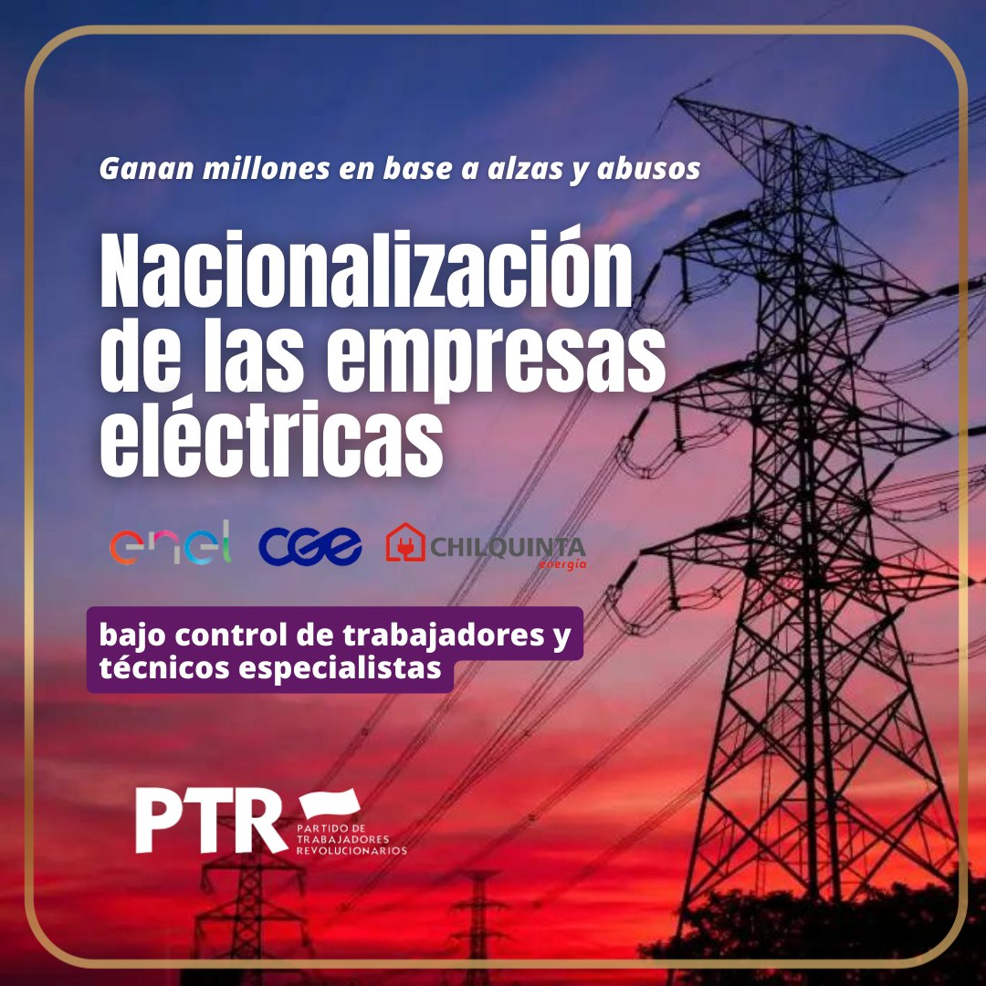 LID_Chile's tweet photo. ¡Basta de alzas y abusos! Ganan millones con la privatización del servicio eléctrico que es esencial y ofrecen un mal servicio.🔌⚡

Nacionalización de las empresas eléctricas bajo control de trabajadores y técnicos especialistas ✊🏽 https://t.co/27AFAMlcXu