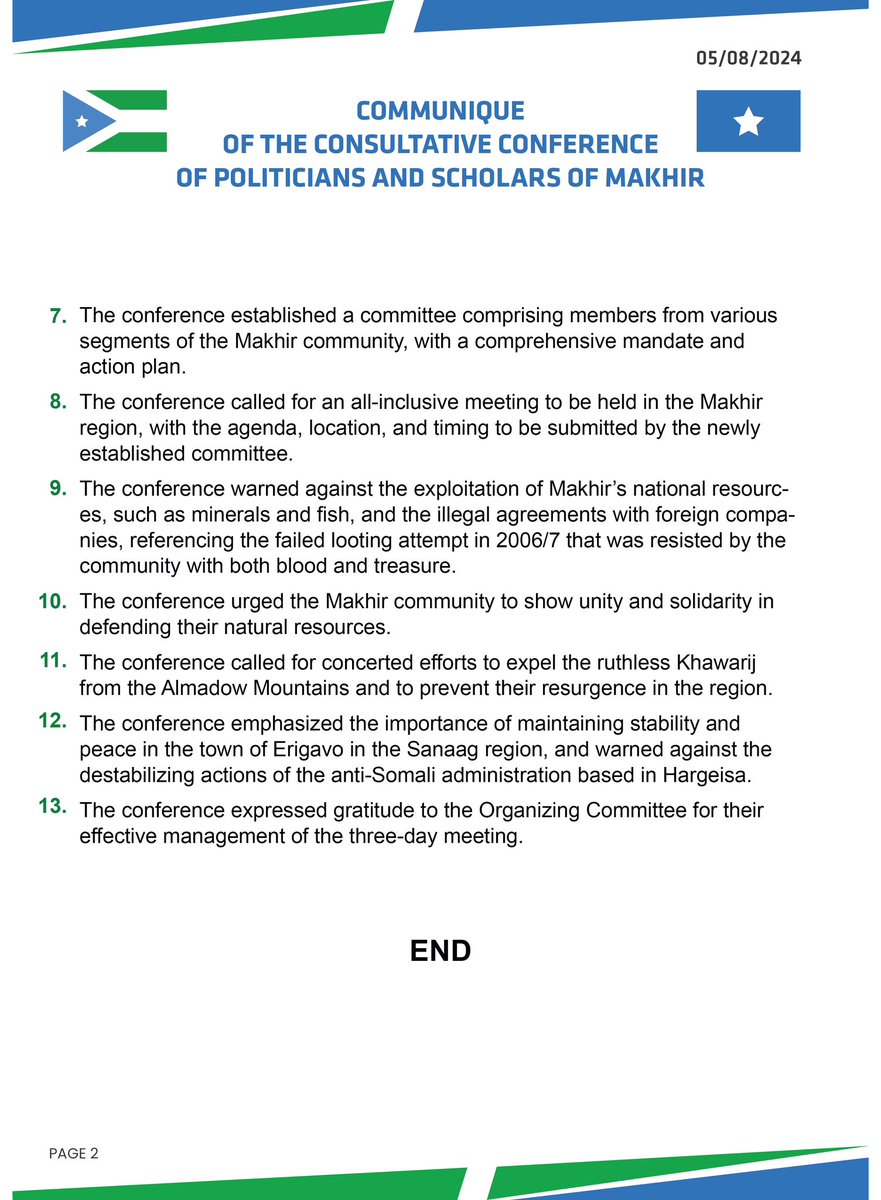 Read below the official Communique of #Makhir Community concluded in Mogadishu today. 👇🏿