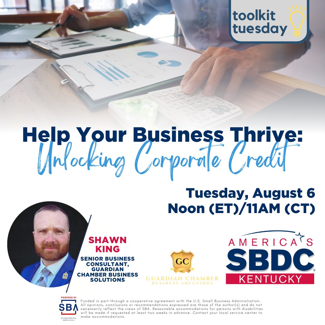 LouisvilleSBDC's tweet photo. Be sure to join us tomorrow as we discuss building your business credit: https://t.co/VqkyC4bvQ2 https://t.co/3a8r2ycAbI