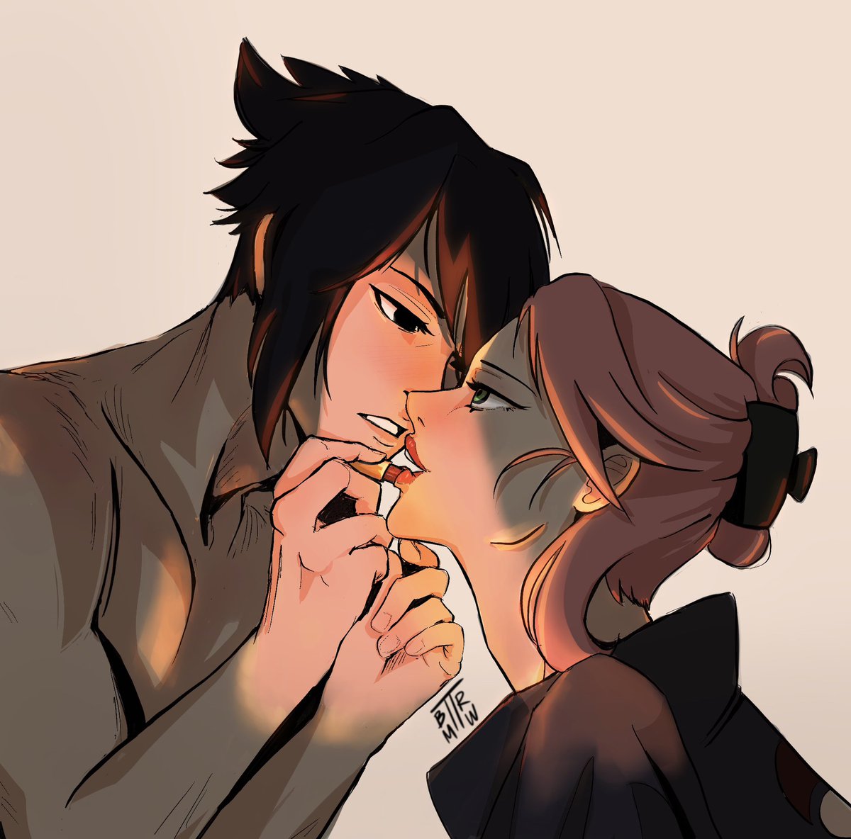 “that hot exchange student’s your flatmate &amp; you haven’t pursued?” 
“nrt said he’s into guys,” skr explains.
ino snorts into her coffee. “riight.”

but when skr hurts her shoulder &amp; ssk helps with her makeup, she wonders if nrt is actually a big fat liar.

#sasusaku university au