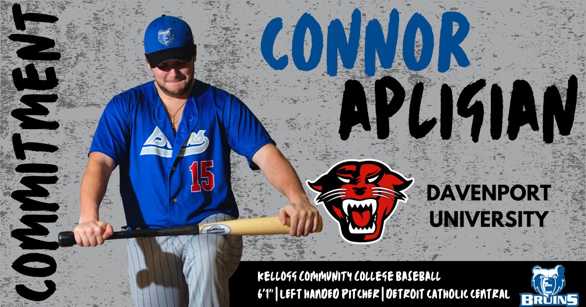 Kellogg Community College Athletics (@kelloggbruins) on Twitter photo ⚾️🐻🔥#DUwork!
Congrats to <a href="/connorapligian_/">Connor Apligian</a> on his commitment to the <a href="/GLIACsports/">GLIAC</a>' Davenport University Baseball program.
Connor helped the Bruins win two MCCAA titles & a regional title! He was 3-0 last year with 32K & 1.5 WHIP in 28.2 IP! #NextLevelBruins <a href="/BaseballKellogg/">Kellogg CC Baseball</a> ⚾️🐻🔥#DUwork!
Congrats to <a href="/connorapligian_/">Connor Apligian</a> on his commitment to the <a href="/GLIACsports/">GLIAC</a>' Davenport University Baseball program.
Connor helped the Bruins win two MCCAA titles & a regional title! He was 3-0 last year with 32K & 1.5 WHIP in 28.2 IP! #NextLevelBruins <a href="/BaseballKellogg/">Kellogg CC Baseball</a>