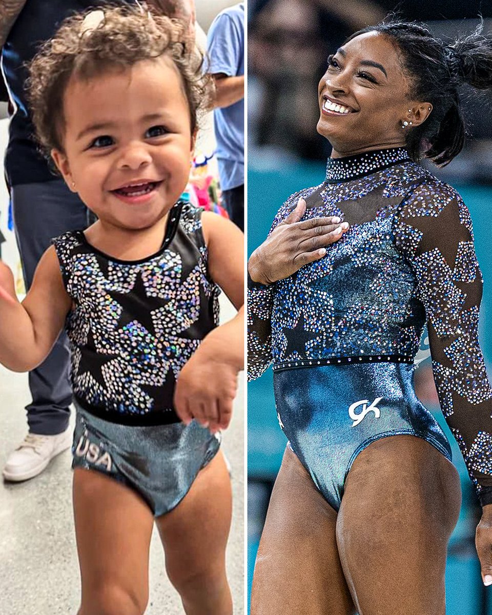 espnW's tweet image. Simone Biles’ niece has been wearing matching leos throughout the Paris Olympics 🥹🥰

(📸 ivfbelieveinbabybiles/IG)