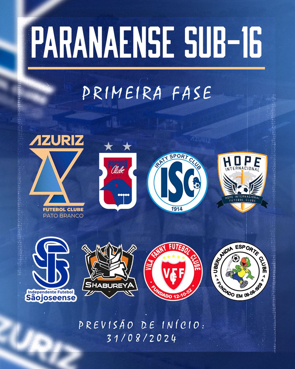 Grupos definidos no Paranaense Sub-16 e Sub-14! ⚪️🦅🔵

Os campeonatos estão com previsão de início no dia 31/08.

#AzurizFC #Paranaense #Sub16 #Sub14