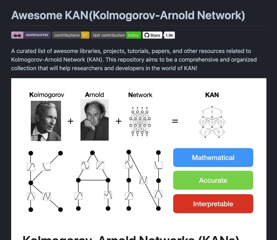 omarsar0's tweet image. Awesome KAN(Kolmogorov-Arnold Network)

This is a nice repo listing libraries, projects, papers, and other resources related to (Kolmogorov-Arnold Networks) KANs.

github.com/mintisan/aweso…