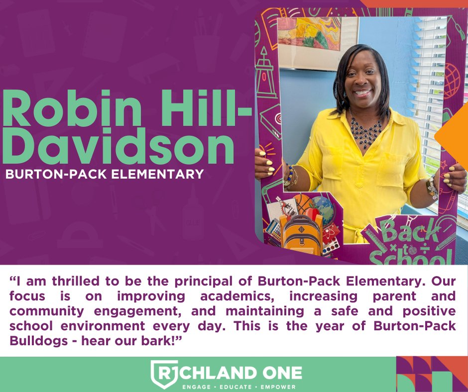 RichlandOne's tweet photo. Robin Hill-Davidson, the new principal at @PackRsd1, is looking forward to welcoming back her students in three days!
#TeamOne #OneTeam #R1BackToSchool https://t.co/XMGH3sodIe