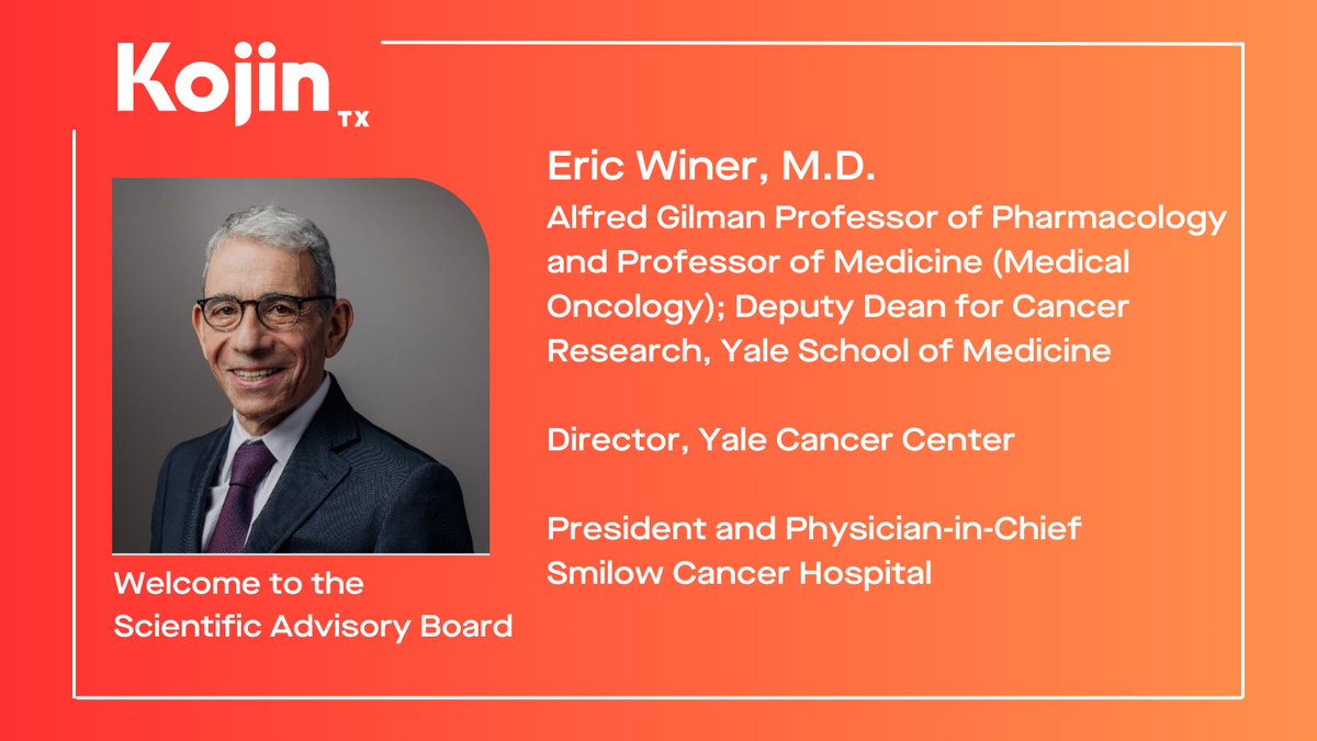 Kojin Tx (@kojintx) on Twitter photo We welcome <a href="/DrEricWiner/">Eric Winer, MD</a>Ā of <a href="/yalecancer/">Yale Cancer Center</a>Ā to the <a href="/kojintx/">Kojin Tx</a> SAB. His wealth of clinical-research experience will greatly impact our development of #ferroptosis modulating medicines for patients with #cancer. #breastcancer #drugdiscoveryĀ #redoxbiology <a href="/ferroptosis2306/">Ferroptosis (SPP 2306)</a> <a href="/CSHANews/">Cold Spring Harbor Asia</a> We welcome <a href="/DrEricWiner/">Eric Winer, MD</a>Ā of <a href="/yalecancer/">Yale Cancer Center</a>Ā to the <a href="/kojintx/">Kojin Tx</a> SAB. His wealth of clinical-research experience will greatly impact our development of #ferroptosis modulating medicines for patients with #cancer. #breastcancer #drugdiscoveryĀ #redoxbiology <a href="/ferroptosis2306/">Ferroptosis (SPP 2306)</a> <a href="/CSHANews/">Cold Spring Harbor Asia</a>